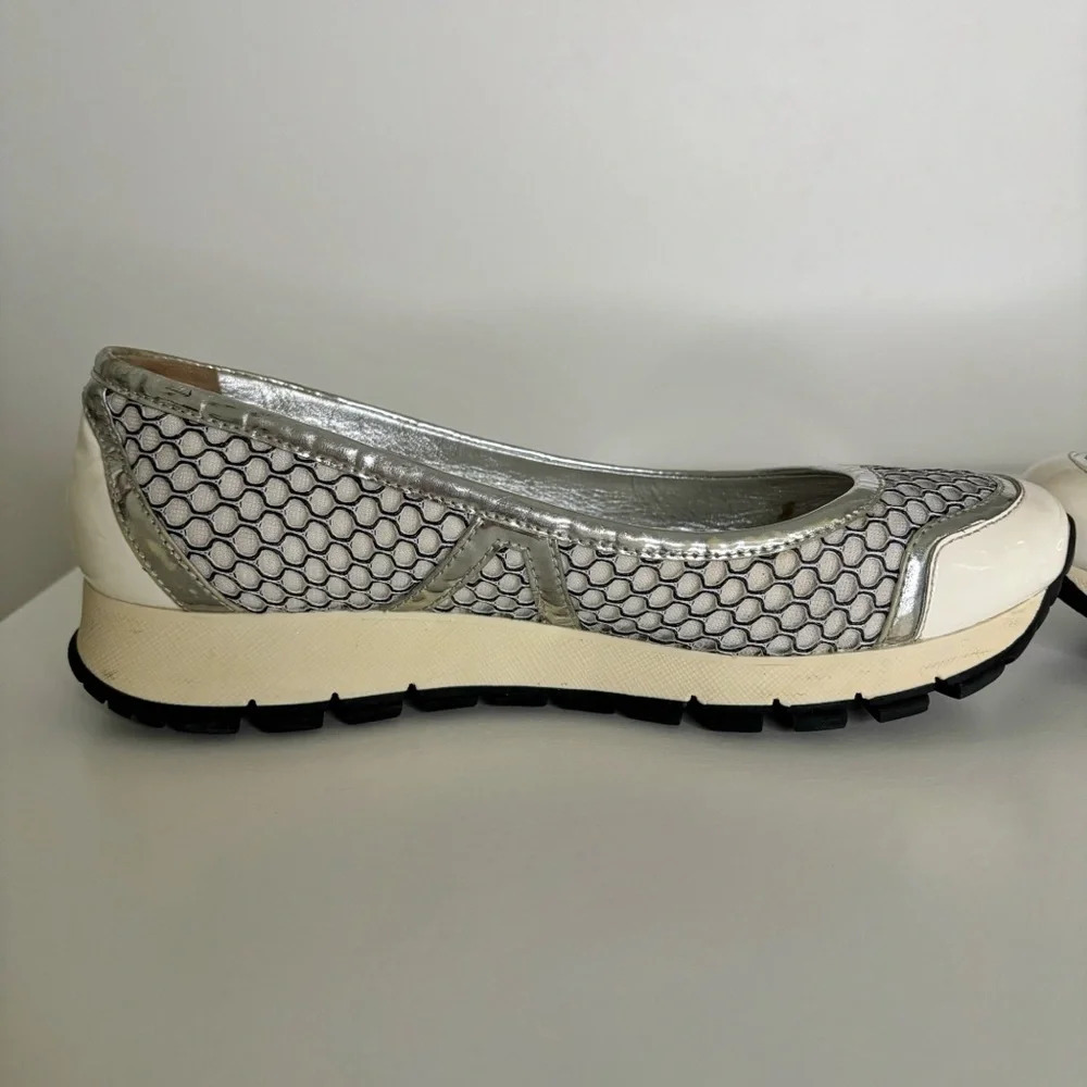 Prada Sport Ballet Shoes Trainers Metallic Mesh Patent Leather Size 36.5 Vintage - Picture 5 of 14
